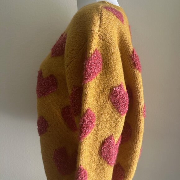 &Merci Sweater Crewneck Pink Puff Hearts Boxy Oversized SZS - Picture 3 of 11